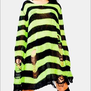 Dolls Kill Trickz N' Treatz Green Striped Sweater